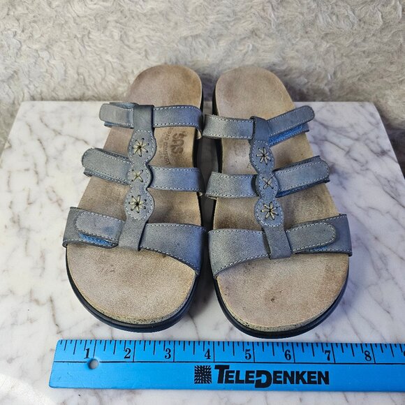 SAS Women’s Blue Leather Slides Slip On Wedge Sandals Size 6.5M - Picture 2 of 7